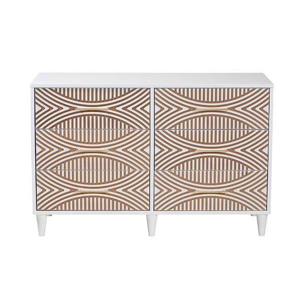 Baxton Studio Louetta Coastal White Carved Contrasting 6-Drawer Dresser - 246-13625-ZORO