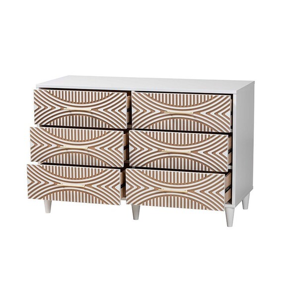 Baxton Studio Louetta Coastal White Carved Contrasting 6-Drawer Dresser - 246-13625-ZORO