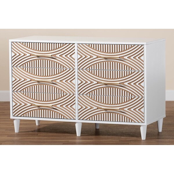 Baxton Studio Louetta Coastal White Carved Contrasting 6-Drawer Dresser - 246-13625-ZORO