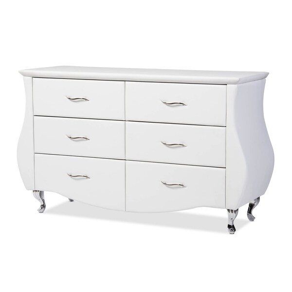 Baxton Studio Enzo Modern and Contemporary White Faux Leather 6-Drawer Dresser - 120-6439