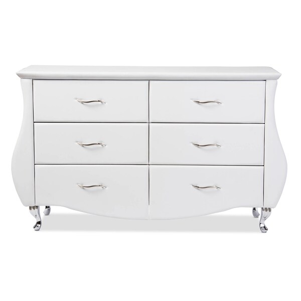 Baxton Studio Enzo Modern and Contemporary White Faux Leather 6-Drawer Dresser - 120-6439