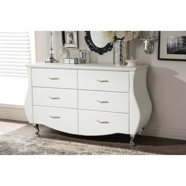 Baxton Studio Enzo Modern and Contemporary White Faux Leather 6-Drawer Dresser - 120-6439