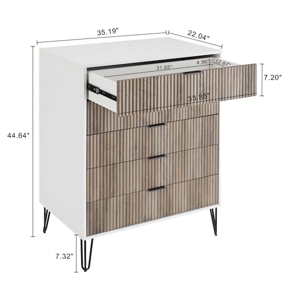 Manhattan Comfort 2-Piece DUMBO  5-Drawer Tall Dresser and DUMBO Nightstand 2.0 in White and Grey - 2-DB06-WG