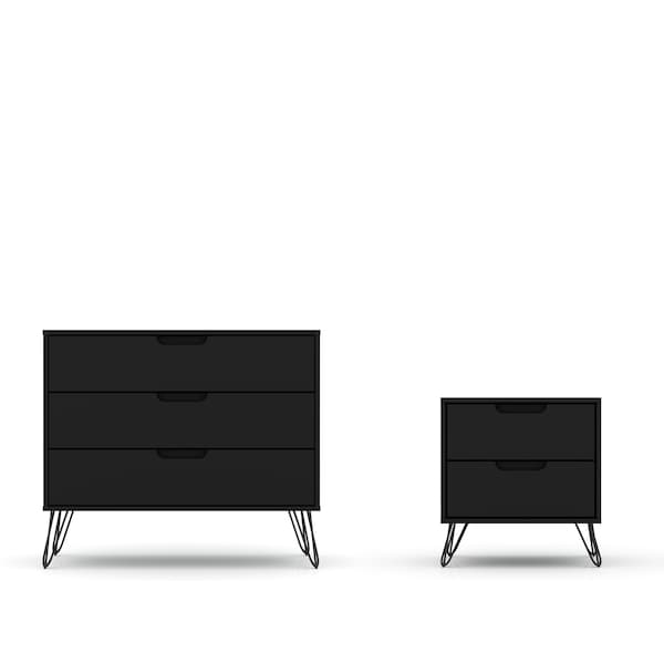 Manhattan Comfort Rockefeller Dresser and Nightstand Set, Black - 104GMC2
