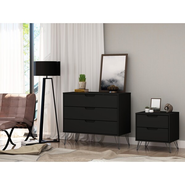 Manhattan Comfort Rockefeller Dresser and Nightstand Set, Black - 104GMC2