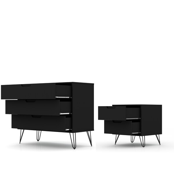 Manhattan Comfort Rockefeller Dresser and Nightstand Set, Black - 104GMC2