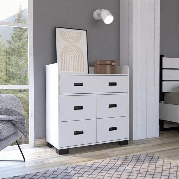 Gfancy Fixtures 33 in. Manufactured Wood Five Drawer Standard Dresser, White - GF3670334