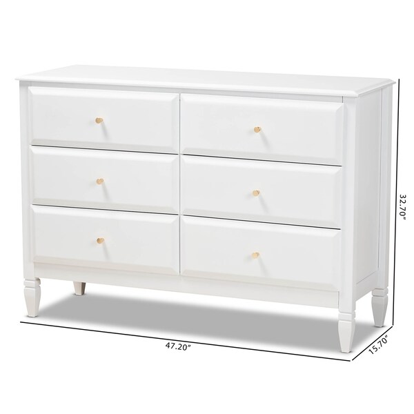 Baxton Studio Naomi and Transitional White Finished Wood 6-Drawer Bedroom Dresser - 168-10823