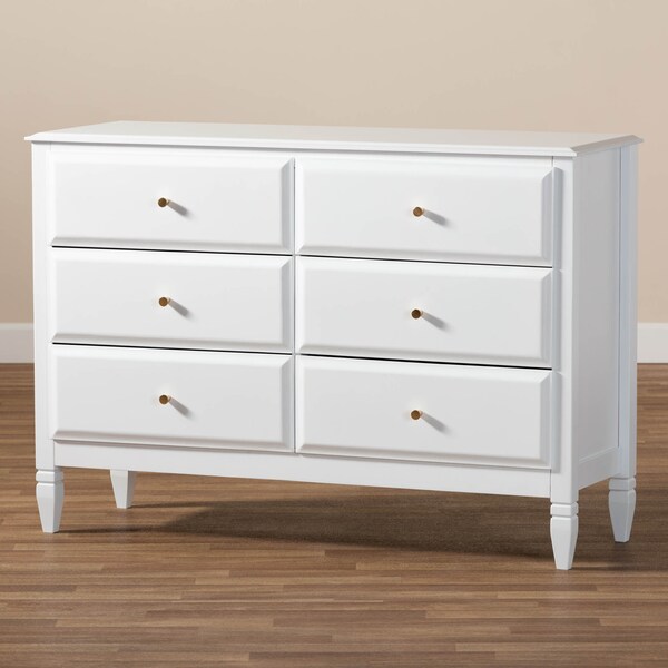 Baxton Studio Naomi and Transitional White Finished Wood 6-Drawer Bedroom Dresser - 168-10823