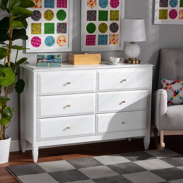 Baxton Studio Naomi and Transitional White Finished Wood 6-Drawer Bedroom Dresser - 168-10823