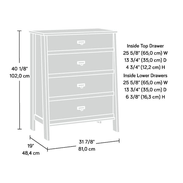 Sauder Trestle 4-Drawer Chest Ro , Safety tested for stability to help reduce tip-over accidents - 433836