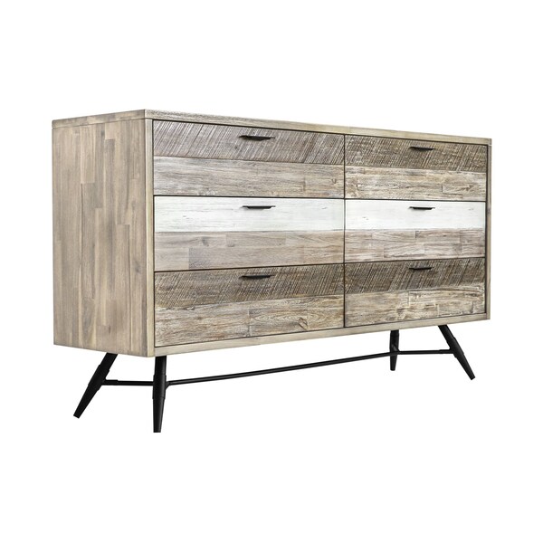 Armen Living Bridges 6 Drawer Dresser in Two Tone Acacia Wood - LCBRDRGR