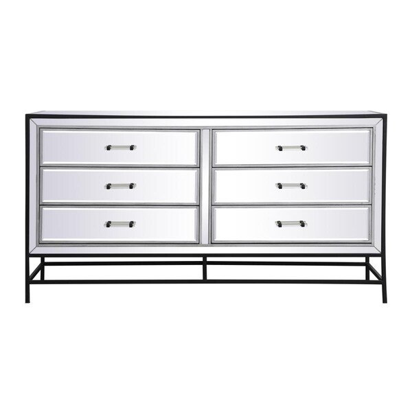 Convenience Concepts 60 in. Mirrored 6 Drawers Chest, Black - HI3479055