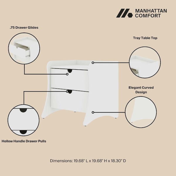 Manhattan Comfort Coney 2-Piece Dresser and Nightstand in White - 185GMC1