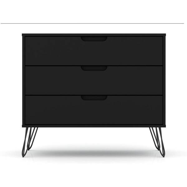 Designed To Furnish Rockefeller Mid-Century-Modern Dresser with 3- Drawers in Black, 28.86 x 35.24 x 17.52 in. - DE2616287