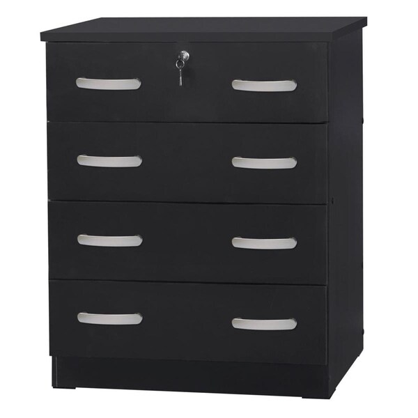 Better Home 39 x 29 x 16 in. Cindy 4 Drawer Chest Wooden Dresser with Lock, Black - 673400596345