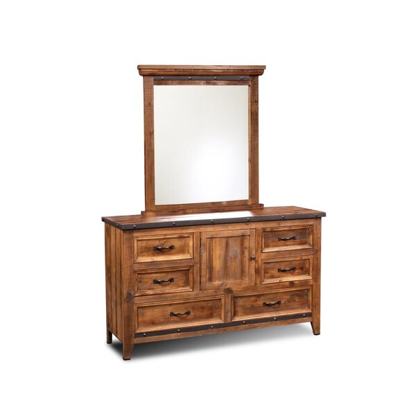 Fine-Line Rustic City Dresser with Mirror 6 Drawers & Storage Cabinet - FI3196771