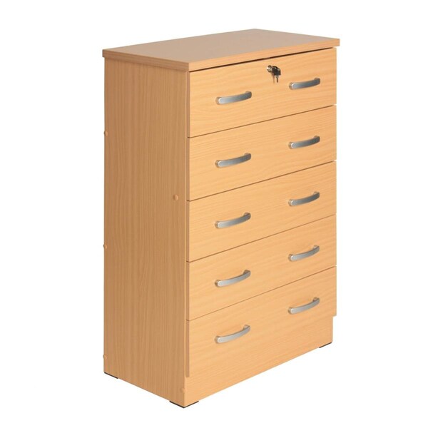 Better Home 44 x 29 x 16 in. Cindy 5 Drawer Chest Wooden Dresser with Lock, Beech Maple - 673400596543
