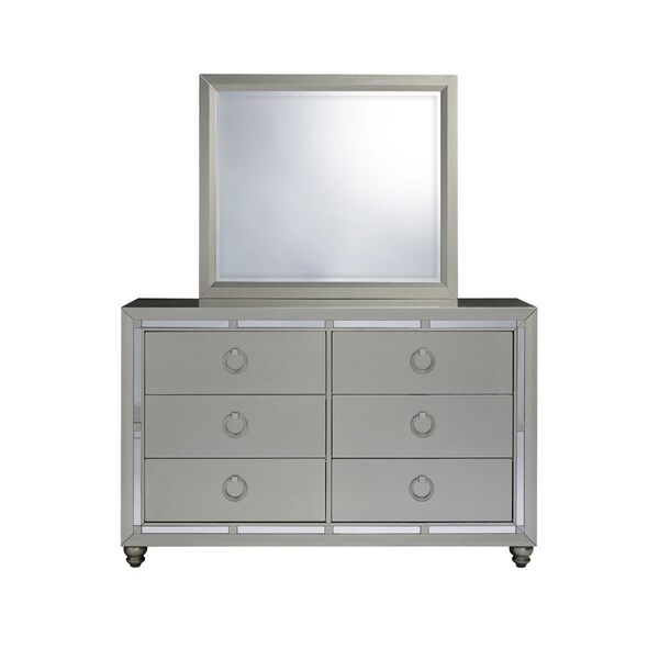 Gfancy Fixtures Silver Champagne Tone Dresser with Mirror Trim Accent 6 Drawers - GF3643994