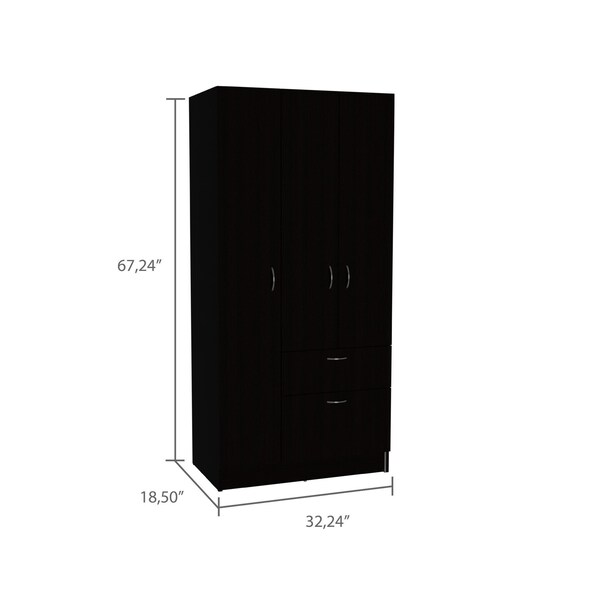 Tuhome Primavera Armoire, Double Door Cabinets, One Drawer, Metal Rod, Five Shelves, Black/White - CLW5952