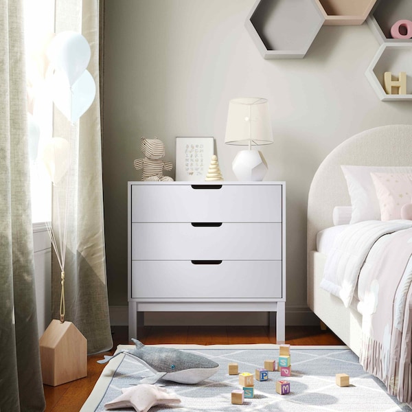 Flash Furniture Dallas Wooden 3-Drawer Dresser for Bedroom, Chest of Drawers for Kids in White - MG-9007-1-3C-WH-GG