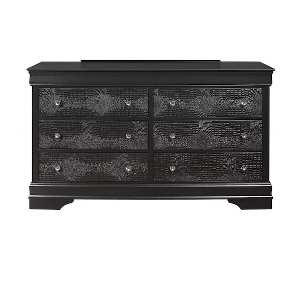 Homeroots 58 in. Solid Wood Six Drawer Double Dresser, Metallic Grey - 478660