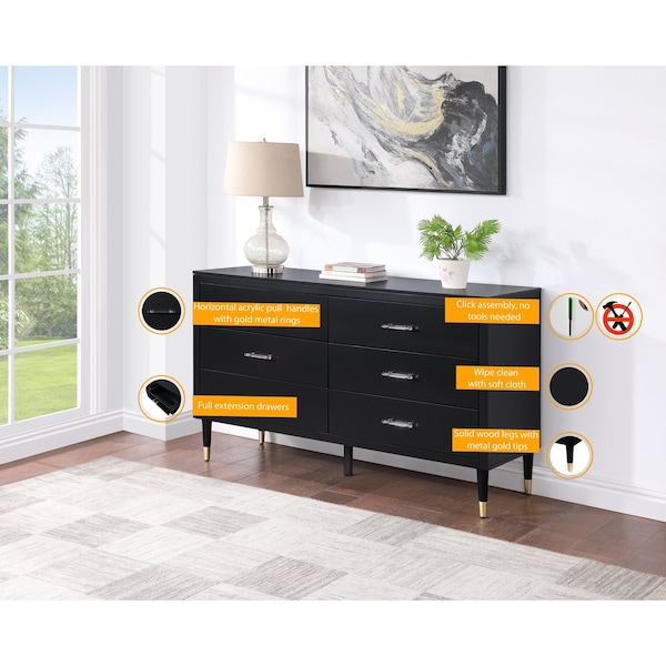Manhattan Comfort Stanton Dresser in Black - DR-CHKD0602-BK