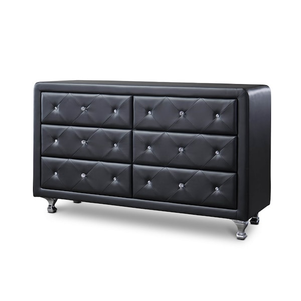 Baxton Studio Luminescence Black Faux Leather Upholstered Dresser - 109-5421
