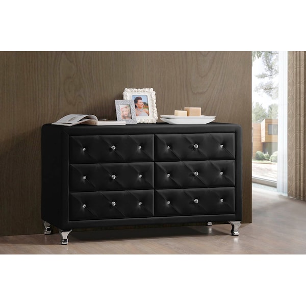 Baxton Studio Luminescence Black Faux Leather Upholstered Dresser - 109-5421