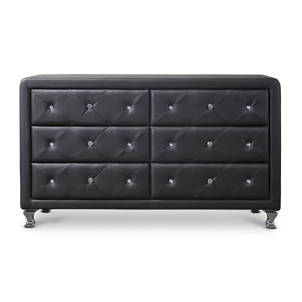 Baxton Studio Luminescence Black Faux Leather Upholstered Dresser - 109-5421