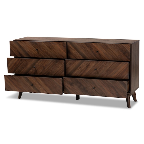 Baxton Studio Hartman Mid-Century Walnut Brown Finished Wood 6-Drawer Dresser - 193-11722-ZORO