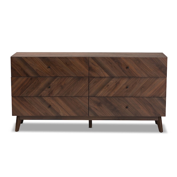 Baxton Studio Hartman Mid-Century Walnut Brown Finished Wood 6-Drawer Dresser - 193-11722-ZORO