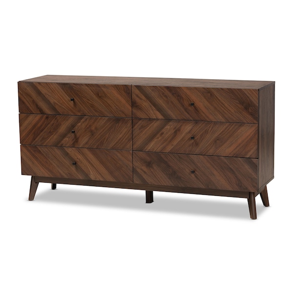Baxton Studio Hartman Mid-Century Walnut Brown Finished Wood 6-Drawer Dresser - 193-11722-ZORO