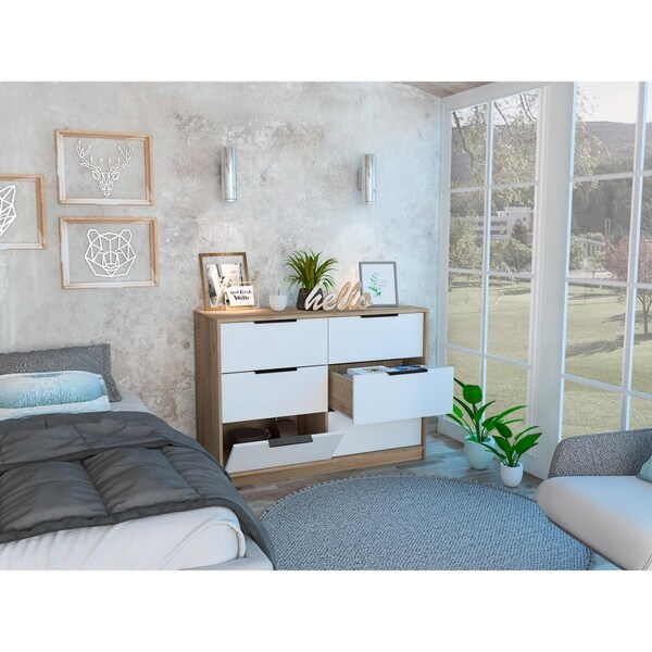 Tuhome Kaia 4 Drawers Dresser, Superior Top, Pine/White - CMB5567