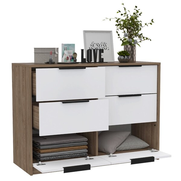 Tuhome Kaia 4 Drawers Dresser, Superior Top, Pine/White - CMB5567