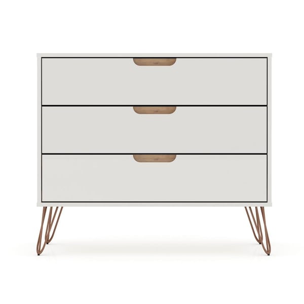 Designed To Furnish Rockefeller Mid-Century-Modern Dresser w/3 Drawers in Off White & Nature, 28.86 x 35.24 x 17.52 in. - DE2616288
