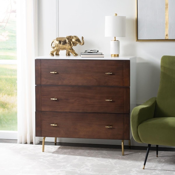 Safavieh Genevieve 3 Drawer Dresser - White & Gold - DRS5000B