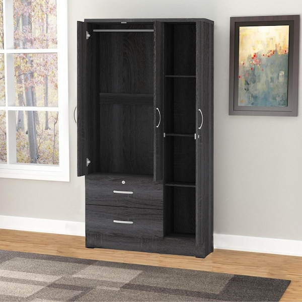Better Home 72 x 36 x 20 in. Symphony Wardrobe Armoire Closet with Two Drawers, Gray - NW337-GRAY