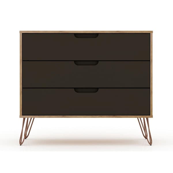 Designed To Furnish Rockefeller Mid-Century-Modern Dresser w/3- Drawers in Nature & Grey, 28.86 x 35.24 x 17.52 in. - DE2616292