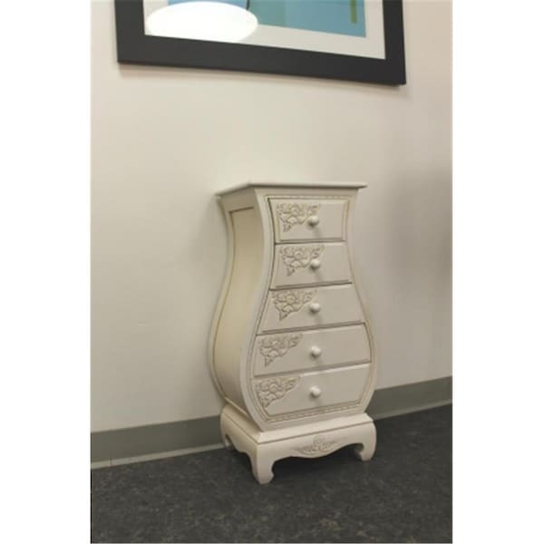 International Caravan Inc  Carved Wood Five Drawer Bombay What Not - Antique White - 3965-AW