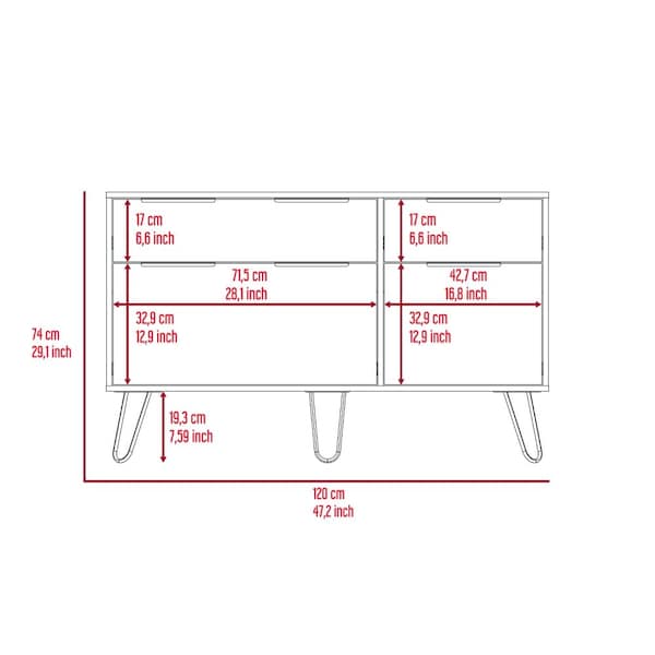 Tuhome Augusta Double Dresser, Superior Top, Hairpin Legs, Four Drawers, Light Oak - CLD7039
