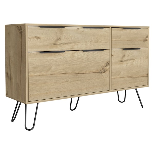 Tuhome Augusta Double Dresser, Superior Top, Hairpin Legs, Four Drawers, Light Oak - CLD7039