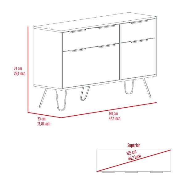 Tuhome Augusta Double Dresser, Superior Top, Hairpin Legs, Four Drawers, Light Oak - CLD7039