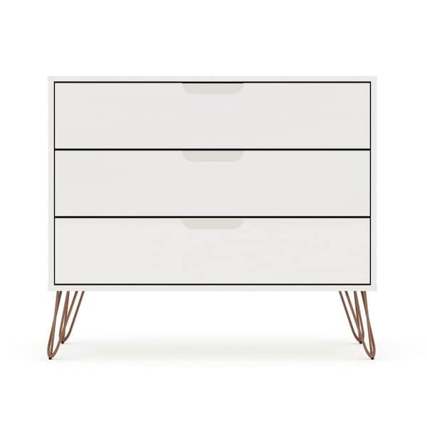 Designed To Furnish Rockefeller Mid-Century-Modern Dresser with 3- Drawers in White, 28.86 x 35.24 x 17.52 in. - DE2616286