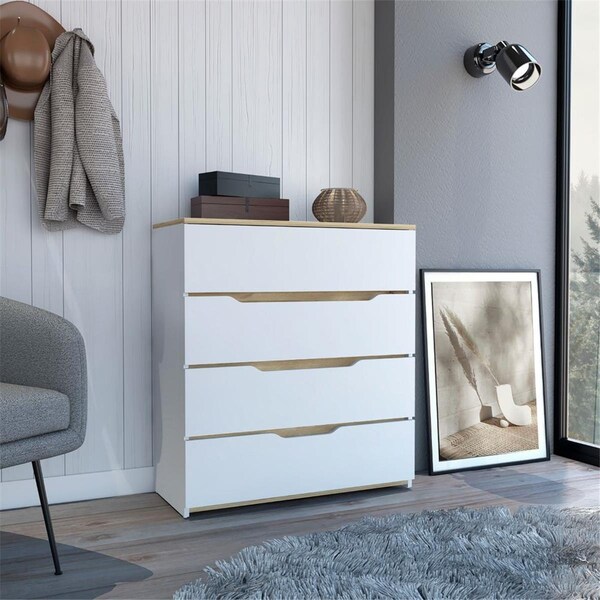 Depot E-Shop Aralia Drawer Dresser, White & Light Oak - DE-CBD7155