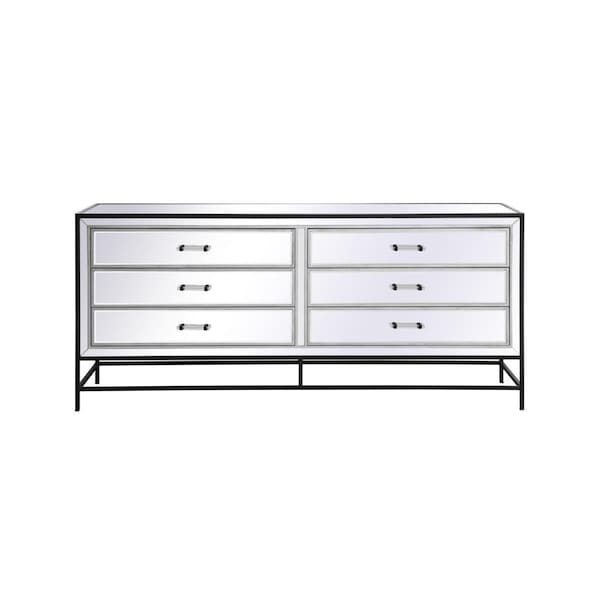 Kd Americana 72 in. James Mirrored Six Drawer Chest, Black - KD3479656