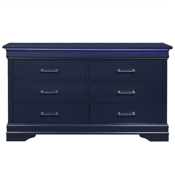 Gfancy Fixtures 59 in. Solid Wood Six Drawer Double Dresser with LED, Blue - GF3669048