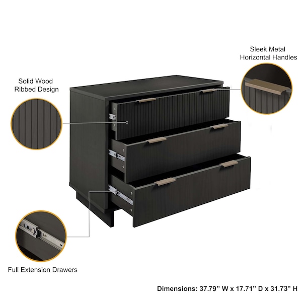 Manhattan Comfort Granville Dark Grey 5-Drawer Tall Dresser, 3-Drawer Standard Dresser and 2-Drawer Nightstand - GRAN055