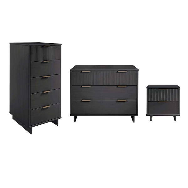 Manhattan Comfort Granville Dark Grey 5-Drawer Tall Dresser, 3-Drawer Standard Dresser and 2-Drawer Nightstand - GRAN055