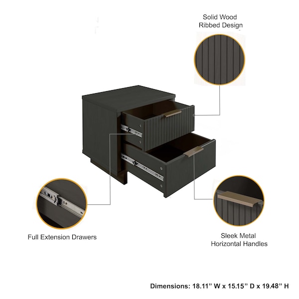 Manhattan Comfort Granville Dark Grey 5-Drawer Tall Dresser, 3-Drawer Standard Dresser and 2-Drawer Nightstand - GRAN055